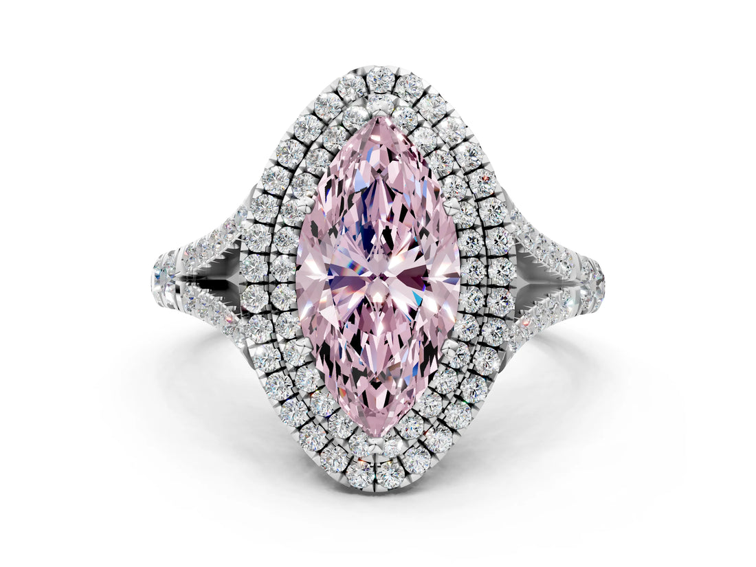 White gold Double Halo Fancy Pink Marquise Cut Diamond Split Shank Engagement Ring with Four-Prong Setting_27