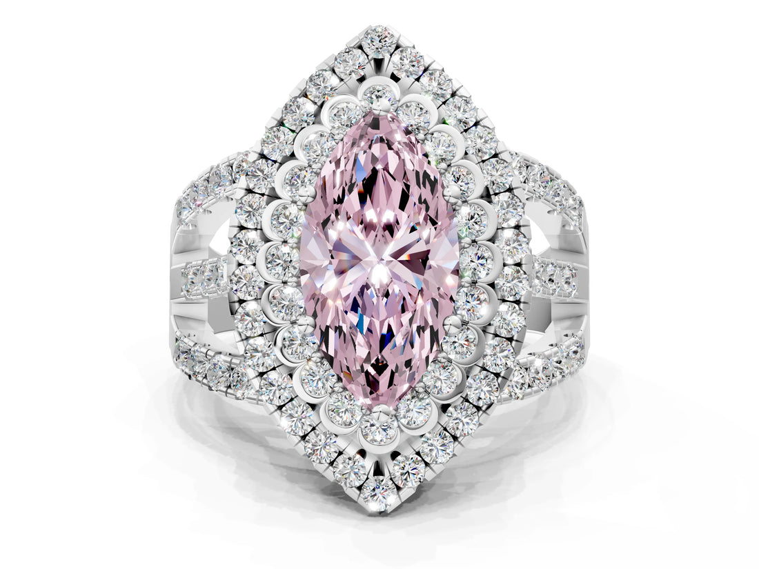 White gold Double Halo Fancy Pink Marquise Cut Diamond Split Shank Pave Set Ring_3
