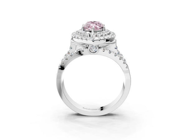 Platinum Marquise Scalloped Double Halo Engagement Ring Setting for Fancy Pink Center