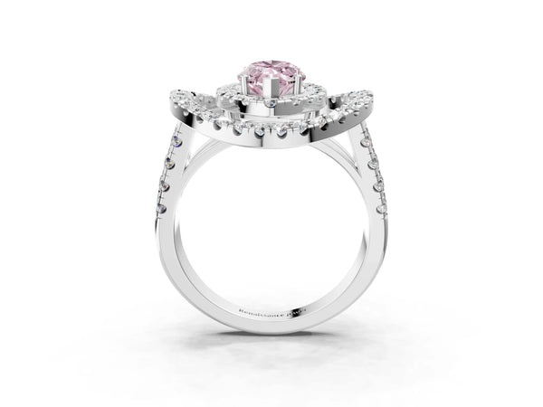 White gold Double Halo Fancy Pink Marquise Cut Diamond Split Shank Prong Setting Ring