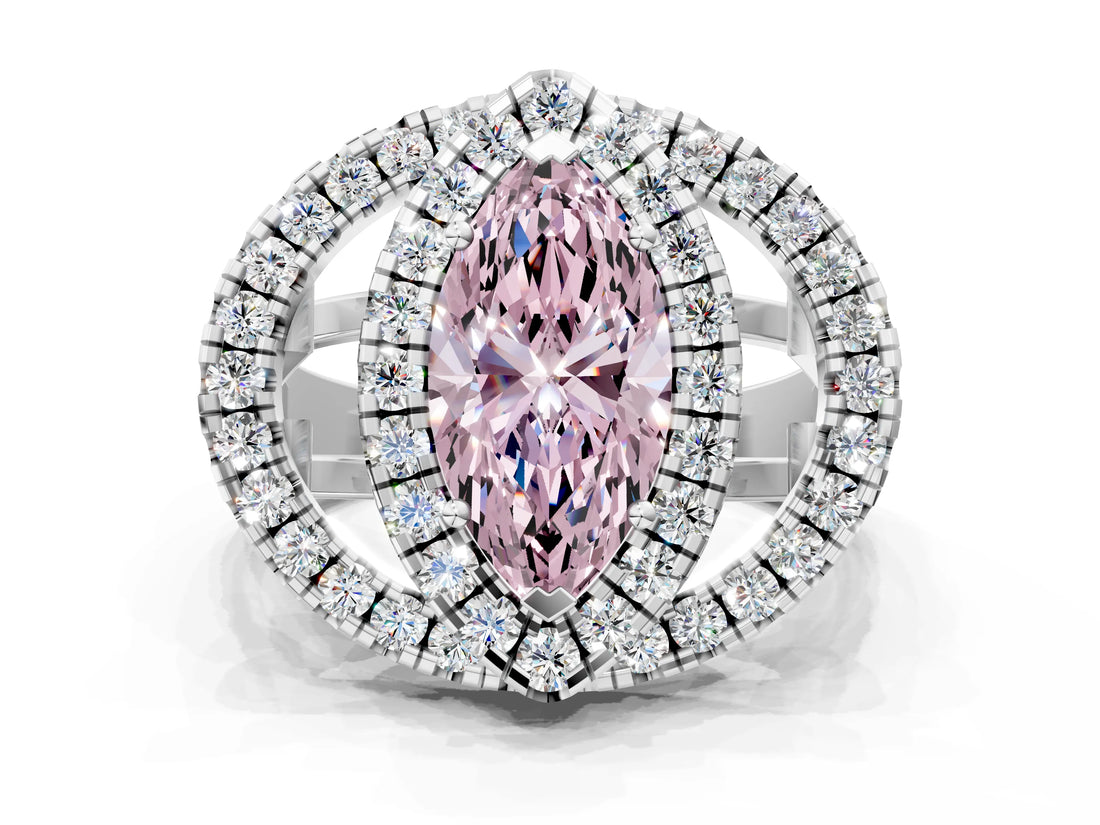 White gold Double Halo Fancy Pink Marquise Cut Diamond Split Shank Prong Setting Ring