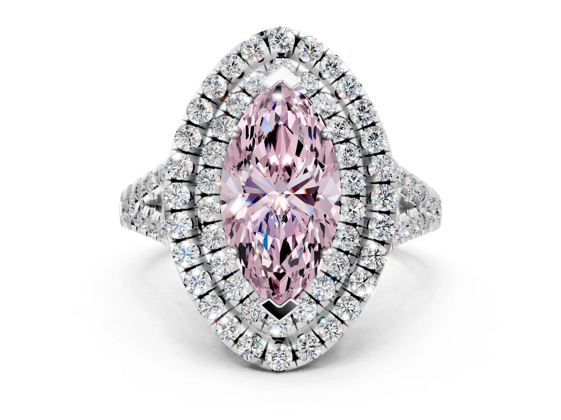 White gold Double Halo Fancy Pink Marquise  Cut Pave Split Shank Prong Set Ring_15