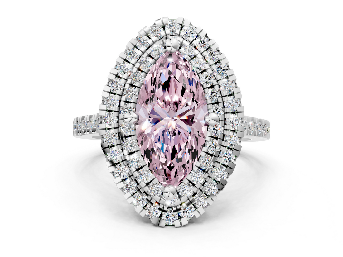 White gold Double Halo Fancy Pink Marquise  Diamond Pave Band with Four-Prong Setting_44