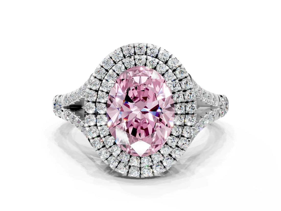 White gold Double Halo Fancy Pink Oval Cut Diamond Split Shank Engagement Ring with Four-Prong Setting_27