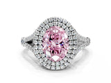 White gold Double Halo Fancy Pink Oval Cut Diamond Split Shank Engagement Ring with Four-Prong Setting_27