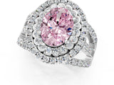 White gold Double Halo Fancy Pink Oval Cut Diamond Split Shank Pave Set Ring_4