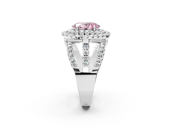 Platinum Oval Scalloped Double Halo Engagement Ring Setting for Fancy Pink Center