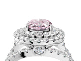 White gold Double Halo Fancy Pink Oval Cut Diamond Split Shank Pave Set Ring_7