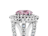 White gold Double Halo Fancy Pink Oval Cut Diamond Split Shank Pave Set Ring_8