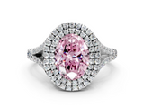 White gold Double Halo Fancy Pink Oval  Cut Diamond Split Shank Ring with Four Prong Setting_20