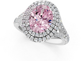 White gold Double Halo Fancy Pink Oval  Cut Diamond Split Shank Ring with Four Prong Setting_21