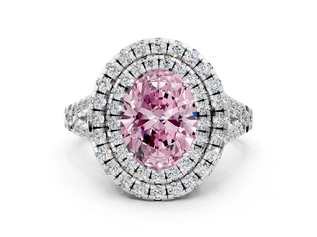 White gold Double Halo Fancy Pink Oval  Cut Pave Split Shank Prong Set Ring_15