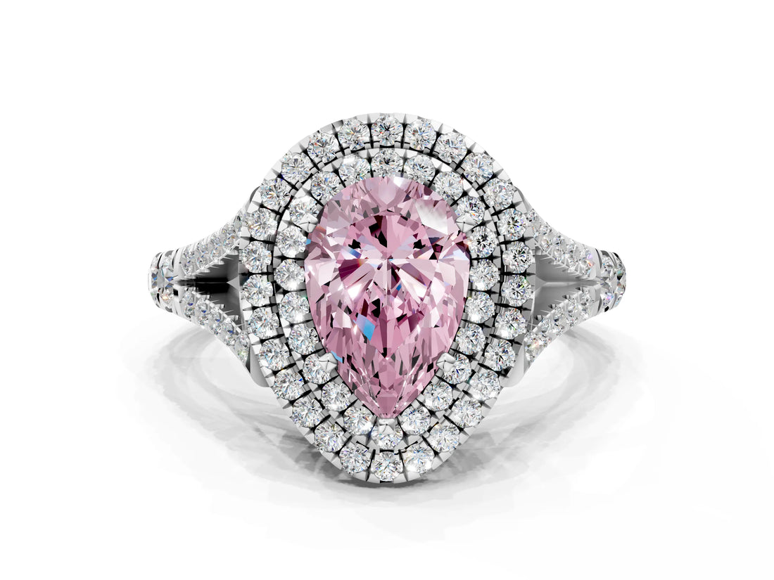 White gold Double Halo Fancy Pink Pear Cut Diamond Split Shank Engagement Ring with Four-Prong Setting_27