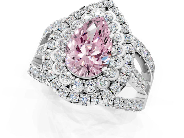 Platinum Pear-Shaped Scalloped Double Halo Engagement Ring Setting for Fancy Pink Center