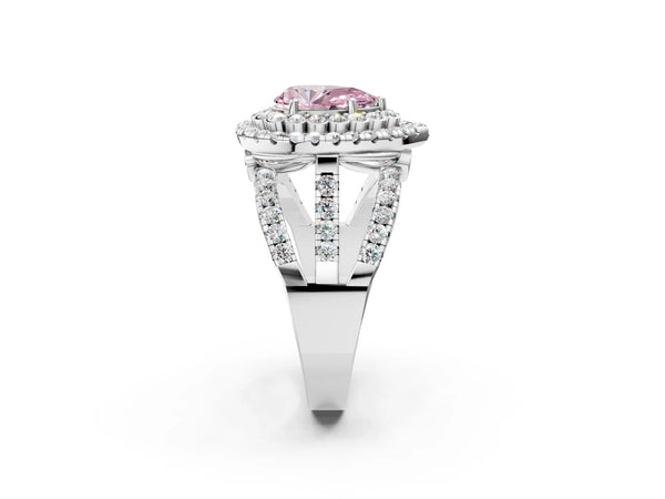 Platinum Pear-Shaped Scalloped Double Halo Engagement Ring Setting for Fancy Pink Center