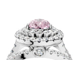 White gold Double Halo Fancy Pink Pear Cut Diamond Split Shank Pave Set Ring_7