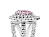 White gold Double Halo Fancy Pink Pear Cut Diamond Split Shank Pave Set Ring_8