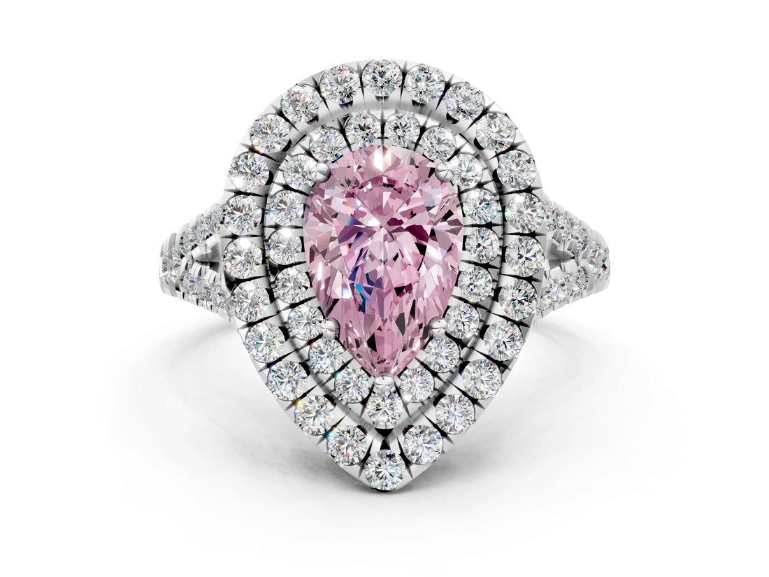 White gold Double Halo Fancy Pink Pear  Cut Pave Split Shank Prong Set Ring_15