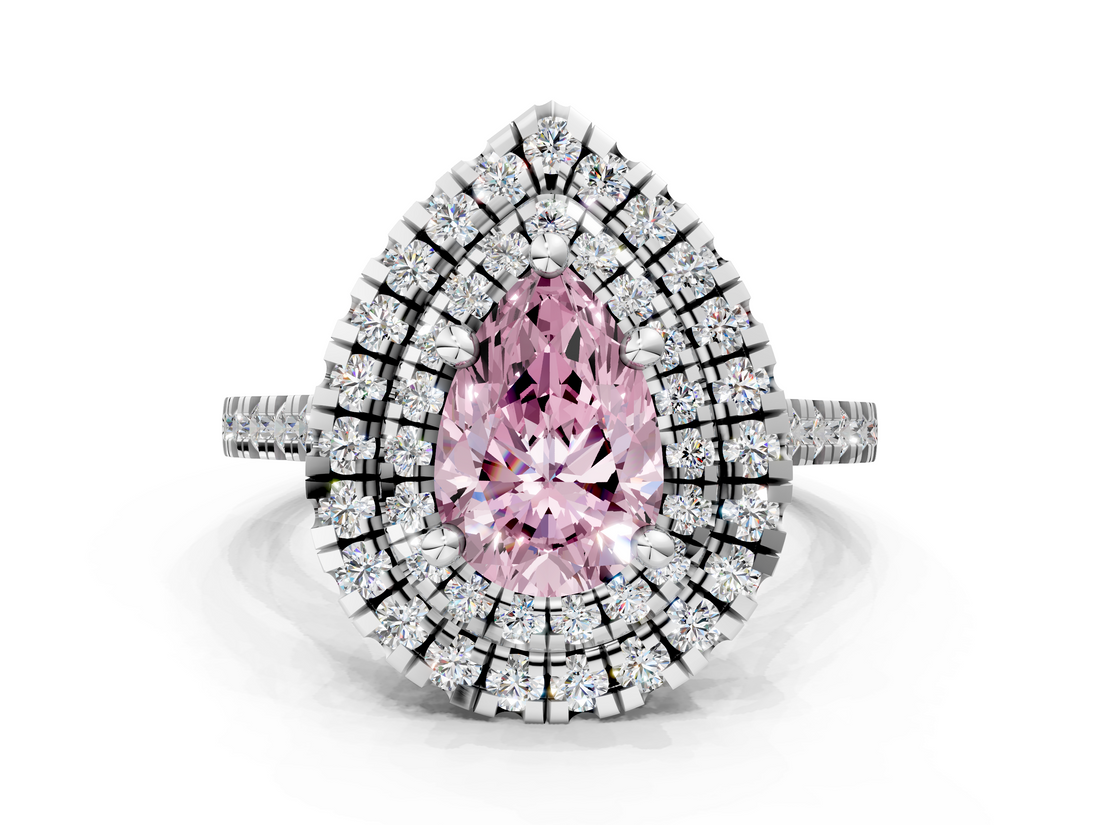 White gold Double Halo Fancy Pink Pear  Diamond Pave Band with Four-Prong Setting_42