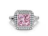 White gold Double Halo Fancy Pink Princess Cut Diamond Split Shank Engagement Ring with Four-Prong Setting_27