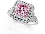 White gold Double Halo Fancy Pink Princess Cut Diamond Split Shank Engagement Ring with Four-Prong Setting_28