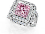 White gold Double Halo Fancy Pink Princess Cut Diamond Split Shank Pave Set Ring_4