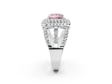 White gold Double Halo Fancy Pink Princess Cut Diamond Split Shank Pave Set Ring_5