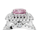 White gold Double Halo Fancy Pink Princess Cut Diamond Split Shank Pave Set Ring_7