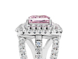White gold Double Halo Fancy Pink Princess Cut Diamond Split Shank Pave Set Ring_8