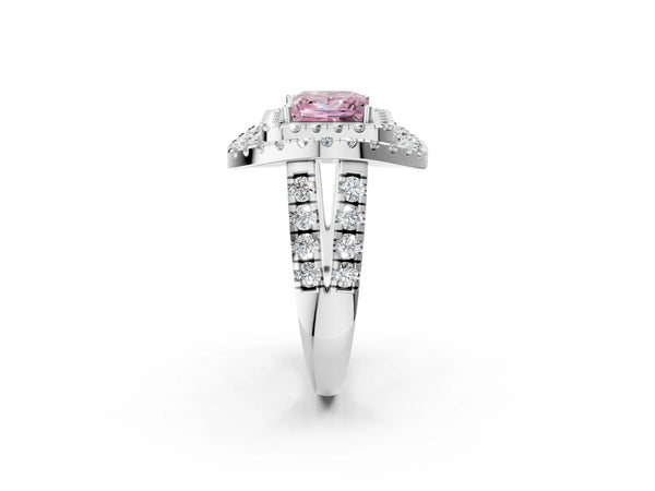 White Gold Princess Cut Halo Engagement Ring Setting for Fancy Pink Center - Design RJ-762