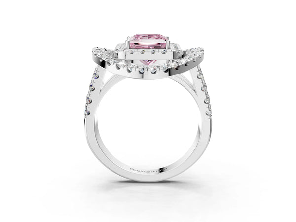 White Gold Princess Cut Halo Engagement Ring Setting for Fancy Pink Center - Design RJ-762