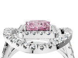White gold Double Halo Fancy Pink Princess Cut Diamond Split Shank Prong Setting Ring_4