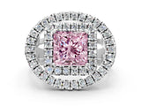 White gold Double Halo Fancy Pink Princess Cut Diamond Split Shank Prong Setting Ring