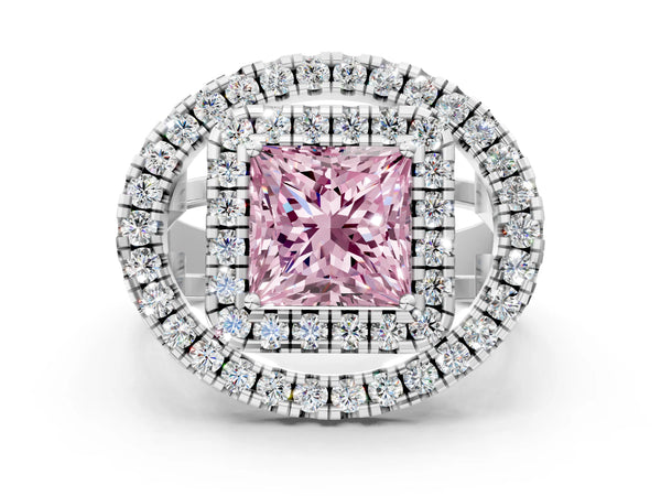 White Gold Princess Cut Halo Engagement Ring Setting for Fancy Pink Center - Design RJ-762