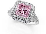 White gold Double Halo Fancy Pink Princess  Cut Diamond Split Shank Ring with Four Prong Setting_1