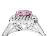 White gold Double Halo Fancy Pink Princess  Cut Diamond Split Shank Ring with Four Prong Setting_4