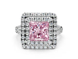 White gold Double Halo Fancy Pink Princess  Cut Pave Split Shank Prong Set Ring_15
