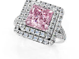 White gold Double Halo Fancy Pink Princess  Cut Pave Split Shank Prong Set Ring_16
