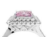 White gold Double Halo Fancy Pink Princess  Cut Pave Split Shank Prong Set Ring_19