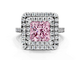 White gold Double Halo Fancy Pink Princess  Diamond Pave Band with Four-Prong Setting_17