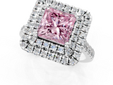 White gold Double Halo Fancy Pink Princess  Diamond Pave Band with Four-Prong Setting_18
