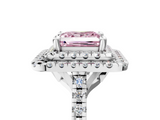 White gold Double Halo Fancy Pink Princess  Diamond Pave Band with Four-Prong Setting_22