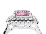 White gold Double Halo Fancy Pink Princess  Diamond Pave Band with Four-Prong Setting_26