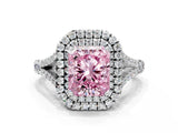 White gold Double Halo Fancy Pink Radiant Cut Diamond Split Shank Engagement Ring with Four-Prong Setting_27