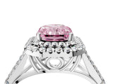 White gold Double Halo Fancy Pink Radiant Cut Diamond Split Shank Engagement Ring with Four-Prong Setting_31