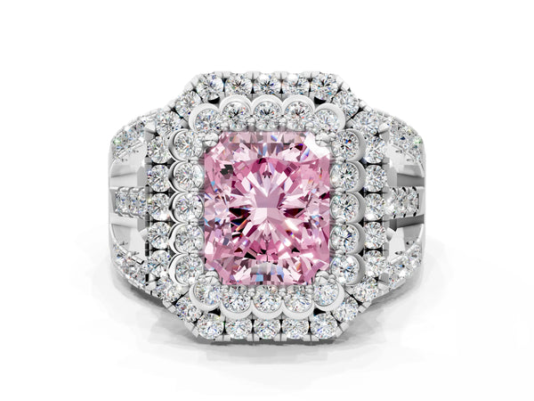 Platinum Radiant Cut Scalloped Double Halo Engagement Ring Setting for Fancy Pink Center
