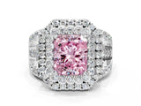 White gold Double Halo Fancy Pink Radiant Cut Diamond Split Shank Pave Set Ring_3