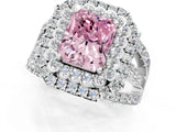 White gold Double Halo Fancy Pink Radiant Cut Diamond Split Shank Pave Set Ring_4