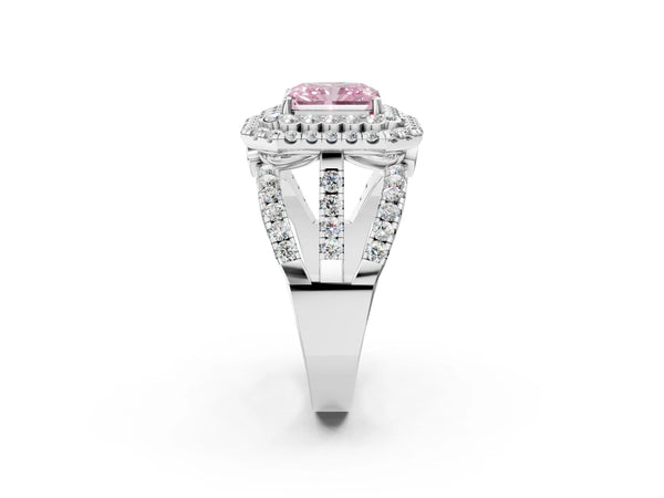 Platinum Radiant Cut Scalloped Double Halo Engagement Ring Setting for Fancy Pink Center