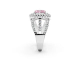 White gold Double Halo Fancy Pink Radiant Cut Diamond Split Shank Pave Set Ring_5